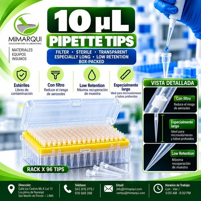 Ficha de Pipette tips 10 µL extra largos