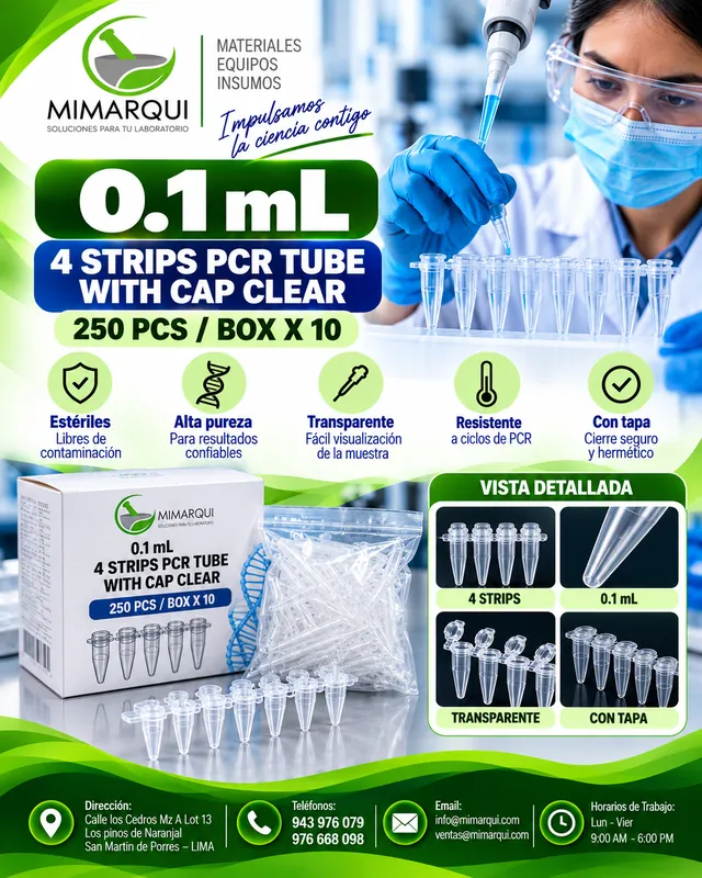 Ficha de Tiras de 4 tubos PCR 0.1 mL
