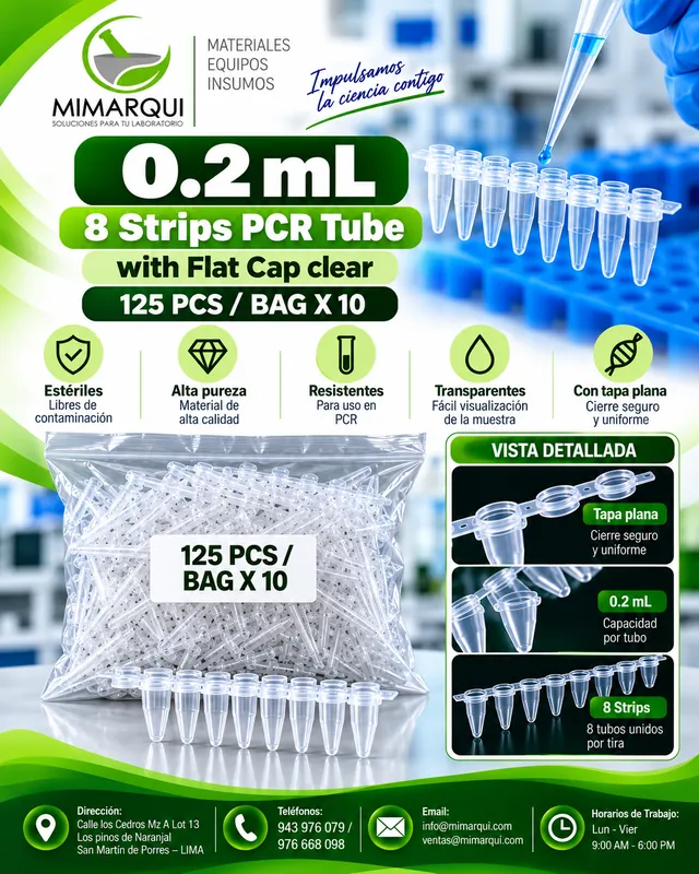 Ficha de Tiras de 8 tubos PCR 0.2 mL